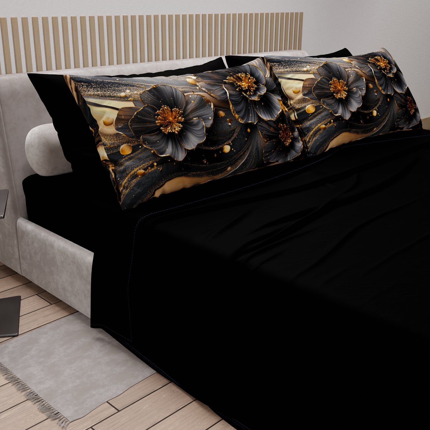 Draps en Coton, Parure de Lit avec Taies d'Oreiller en Impression Digitale Florale 06-22