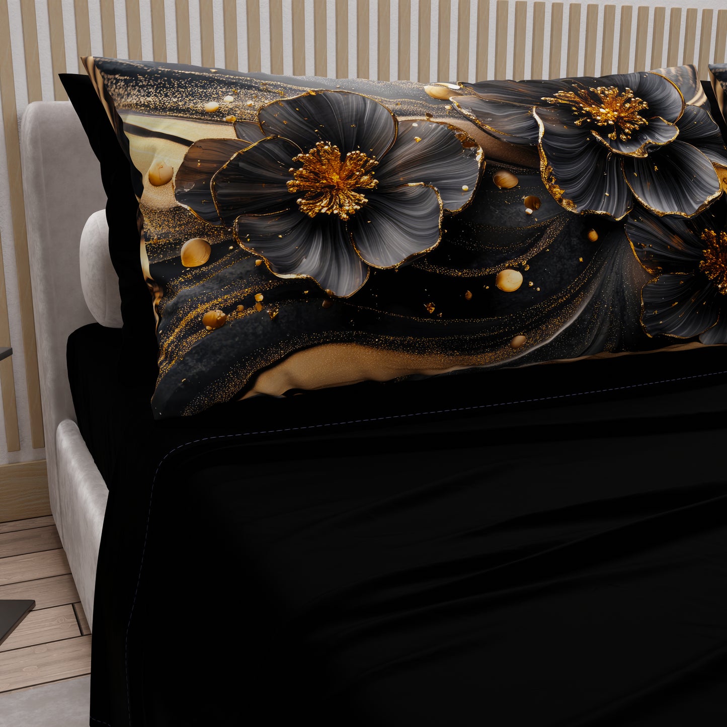 Draps en Coton, Parure de Lit avec Taies d'Oreiller en Impression Digitale Florale 06-22