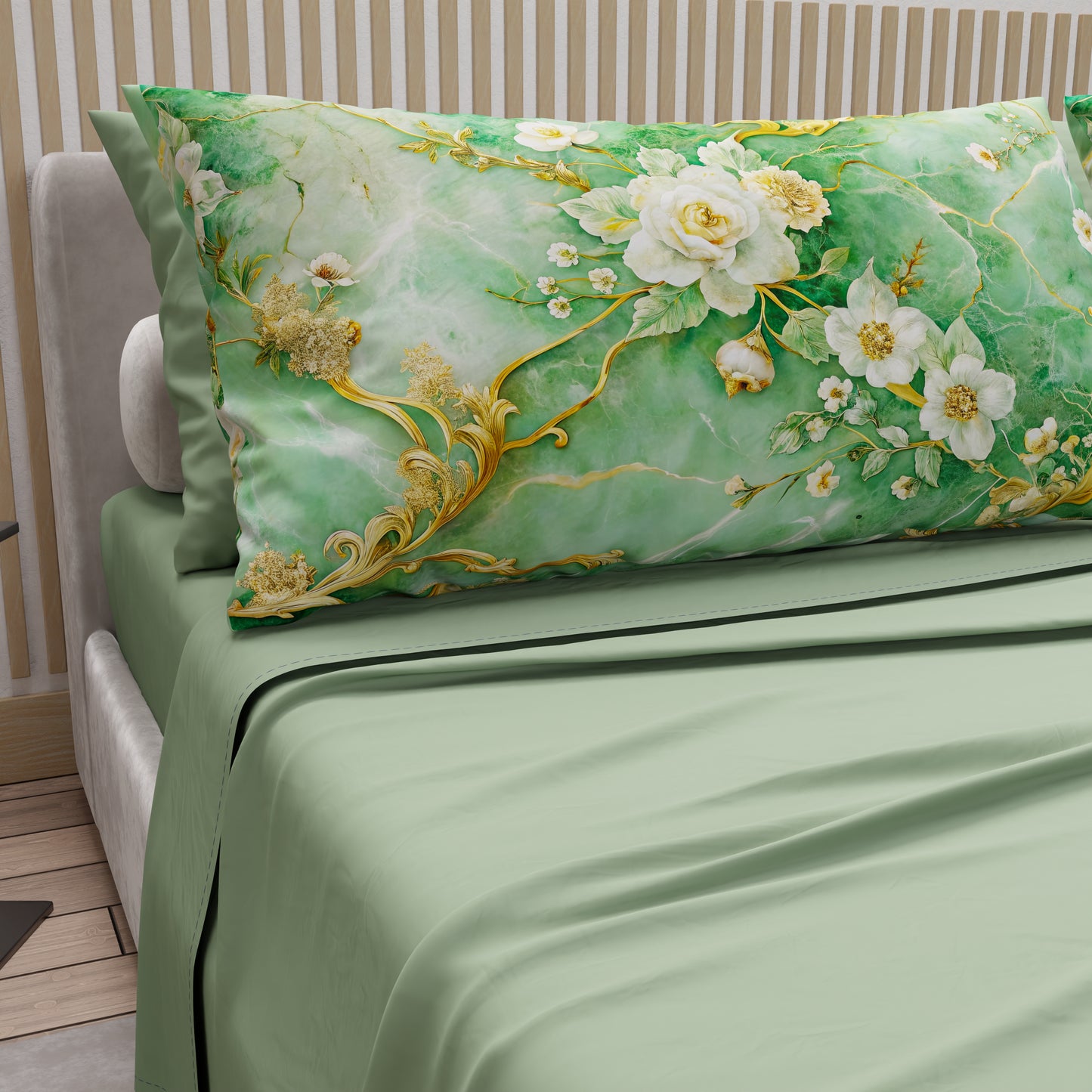 Draps en Coton, Parure de Lit avec Taies d'Oreiller en Impression Numérique Florale 06-3