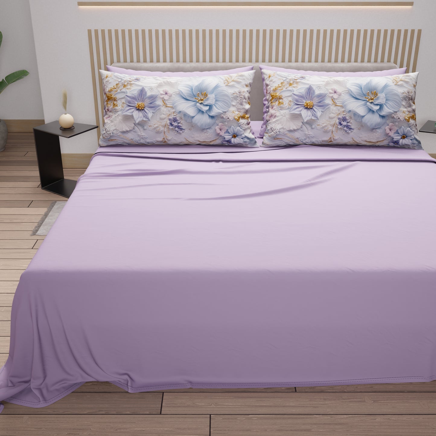 Lenzuola in Cotone, Completo Letto con Federe in Stampa Digitale Floreale 06-4