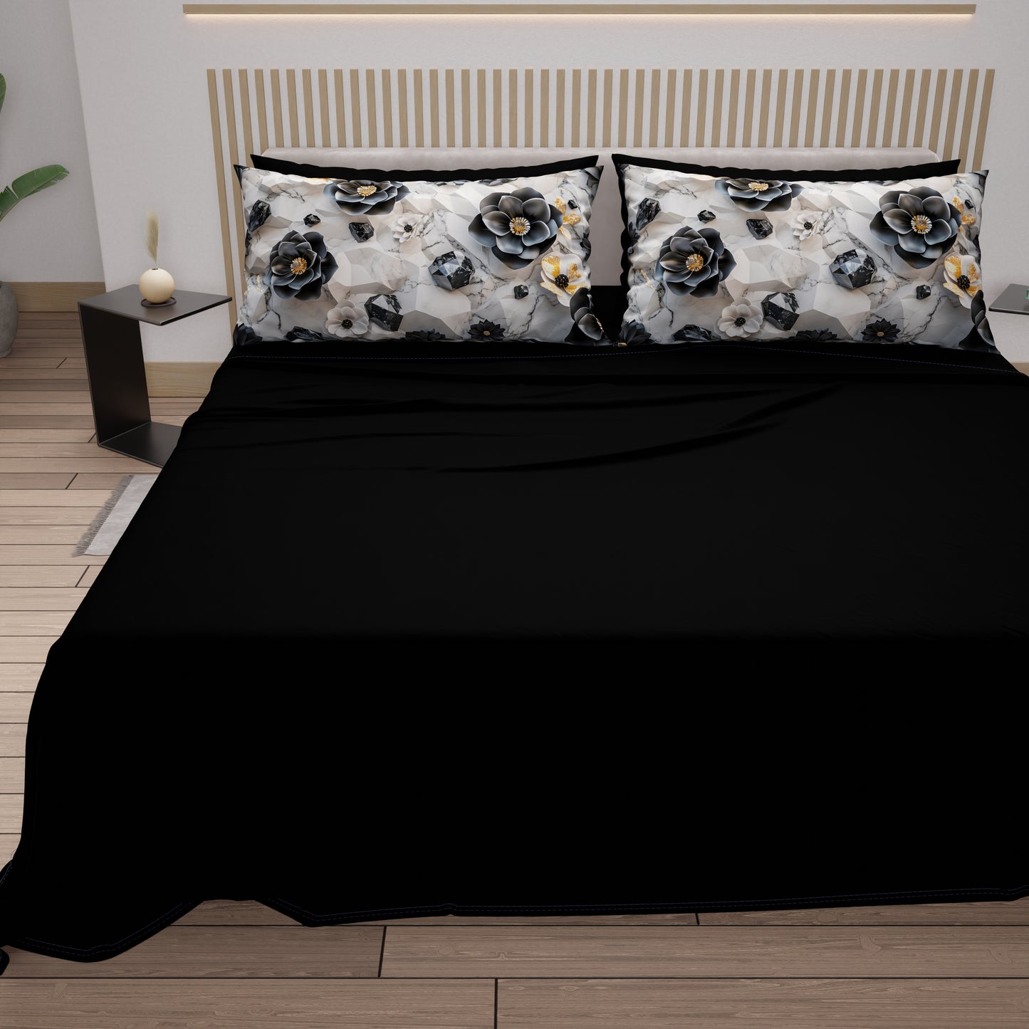 Draps en Coton, Parure de Lit avec Taies d'Oreiller en Impression Numérique Florale 06-7