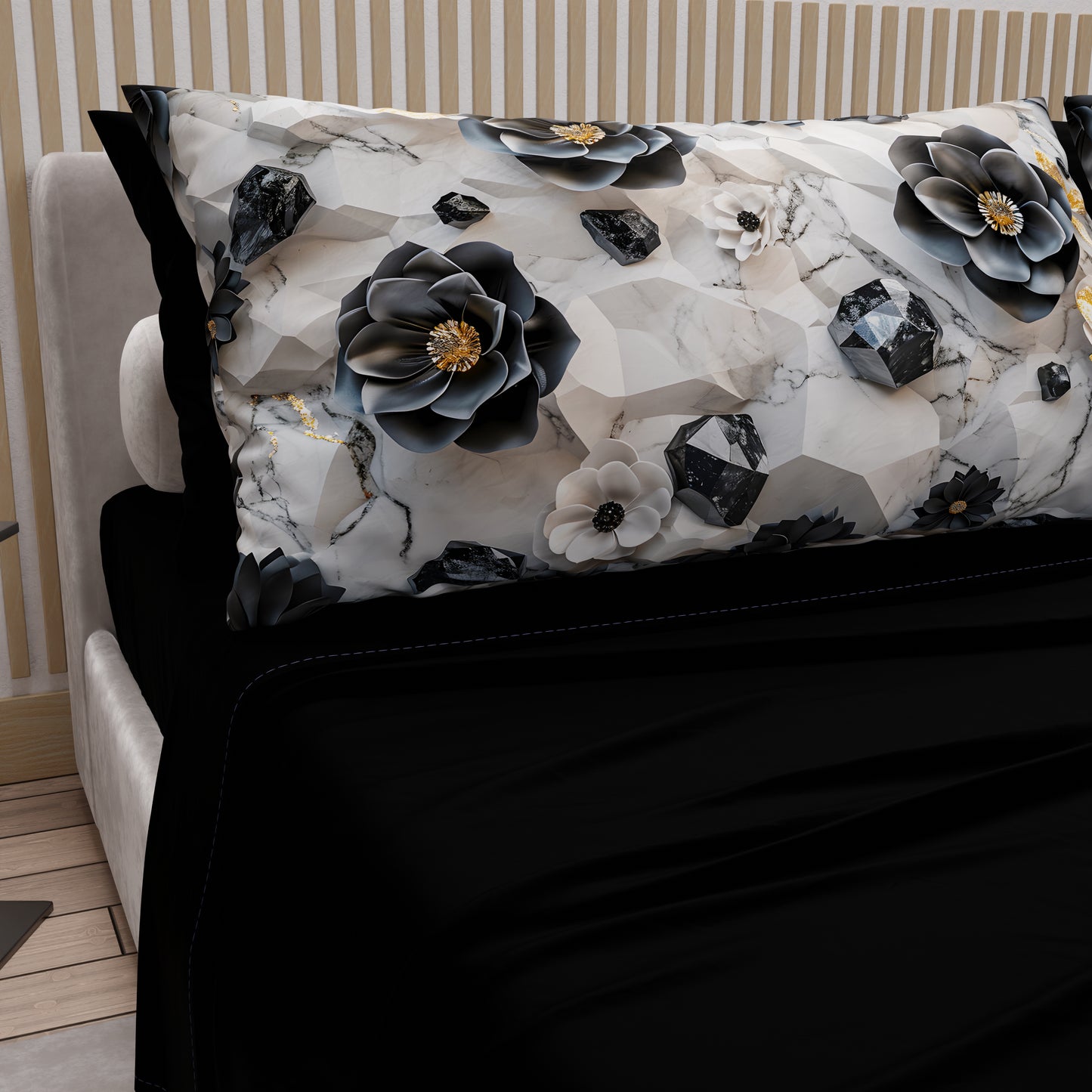 Draps en Coton, Parure de Lit avec Taies d'Oreiller en Impression Numérique Florale 06-7