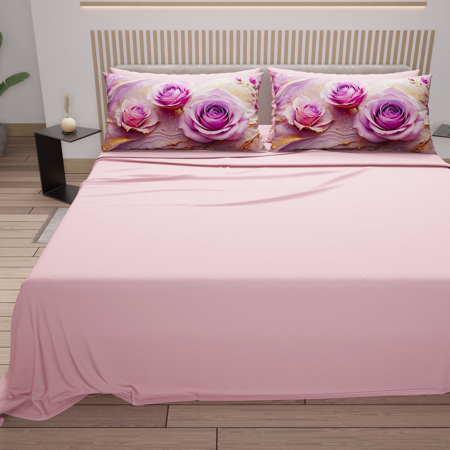 Lenzuola in Cotone, Completo Letto con Federe in Stampa Digitale Floreale 06-8