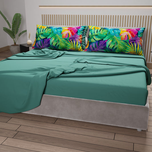 Lenzuola in Cotone, Completo Letto con Federe in Stampa Digitale Tropical 06-2
