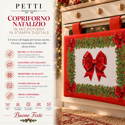 Copriforno Natalizio per Cucina in Stampa Digitale Fiocco Rosso
