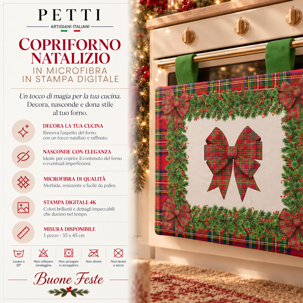 Housse de four de Noël pour cuisine en impression numérique Noeud Tartan, motif écossais