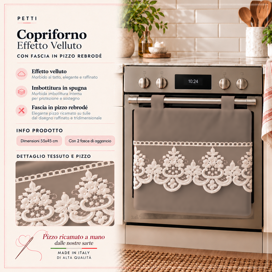 Copriforno Tinta Unita in Velluto con Pizzo Rebrode Fango