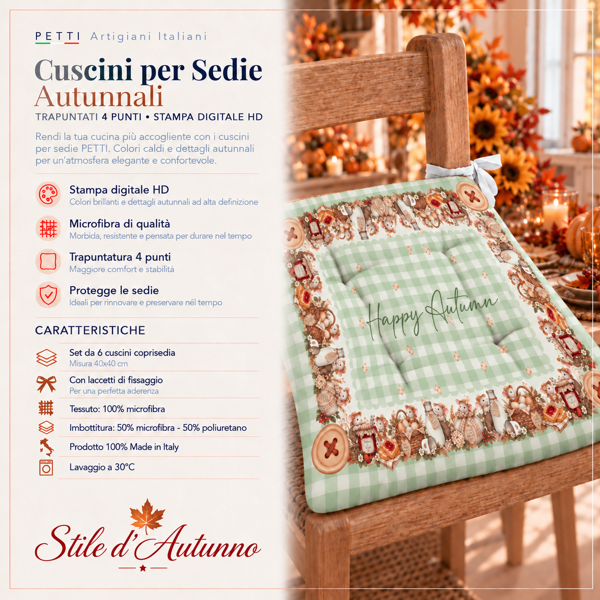 Cuscini per Sedie Coprisedia 6 Pezzi Country