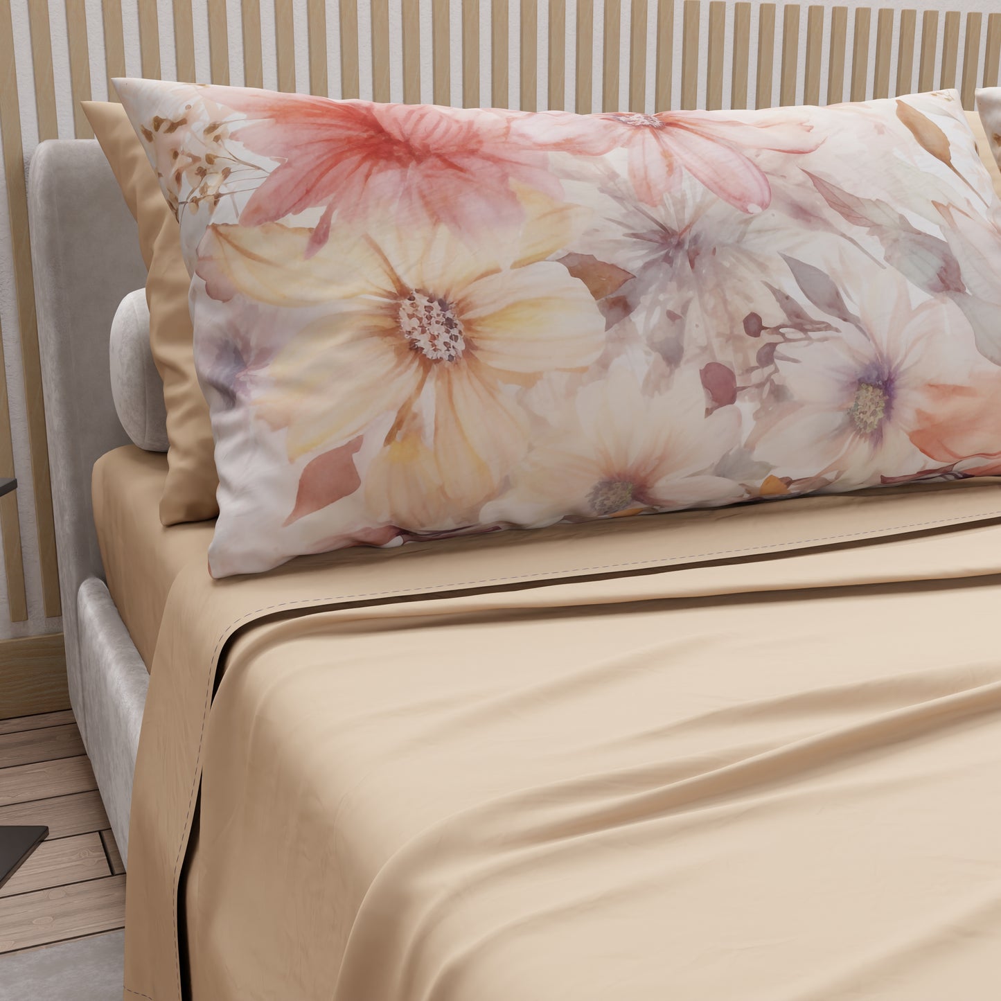 Lenzuola in Cotone, Completo Letto con Federe in Stampa Digitale Floreale F1