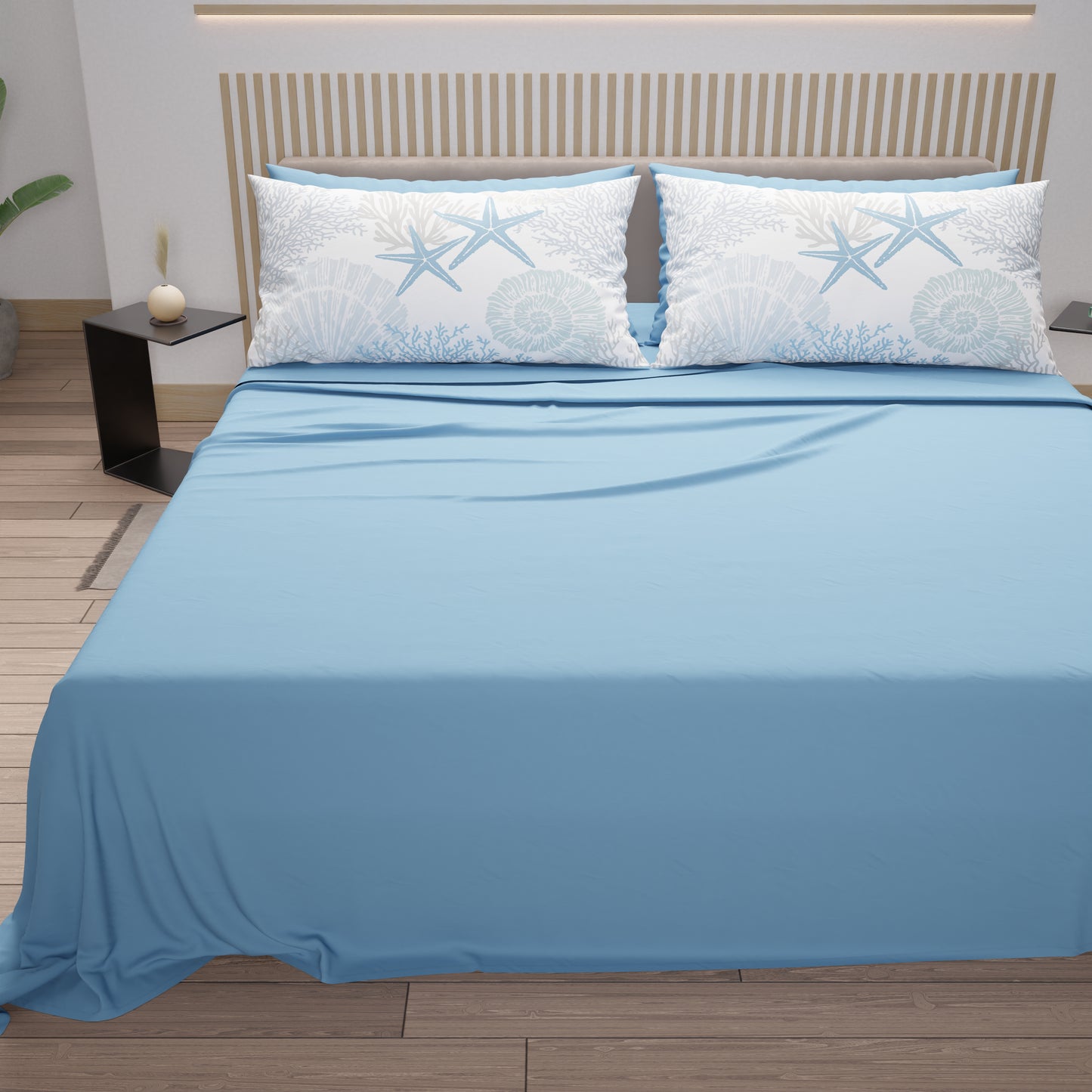 Draps en coton, parure de lit avec taies d'oreiller à impression numérique marine 101