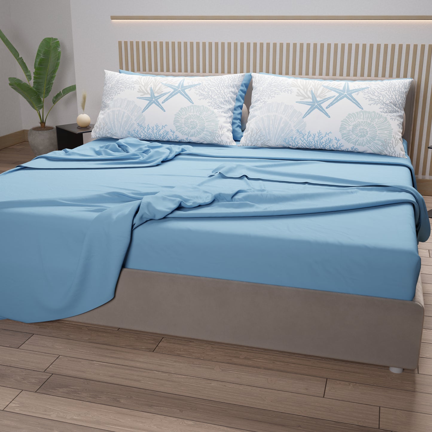 Draps en coton, parure de lit avec taies d'oreiller à impression numérique marine 101