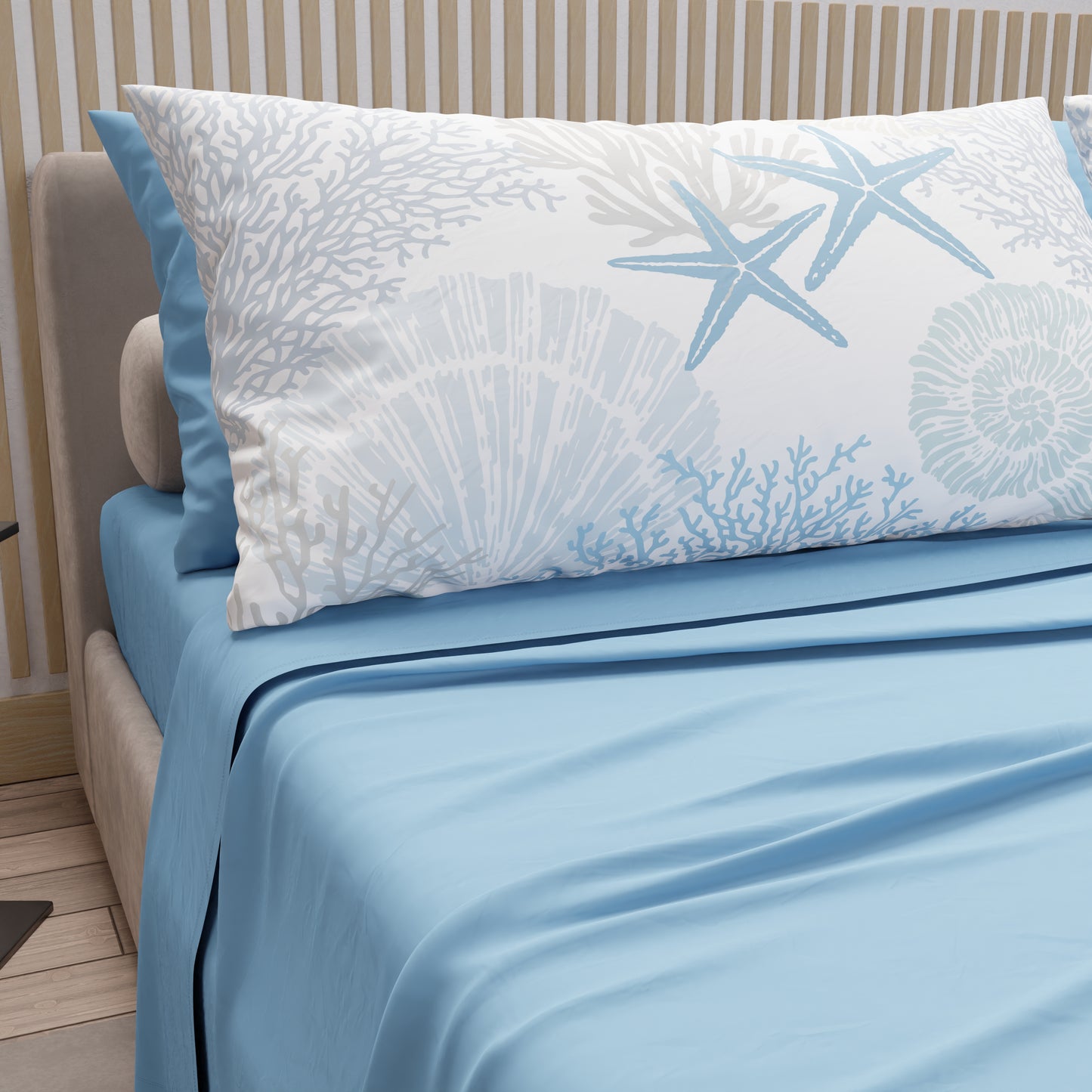 Draps en coton, parure de lit avec taies d'oreiller à impression numérique marine 101