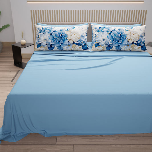 Draps en coton, parure de lit avec taies d'oreiller à impression numérique florale 107