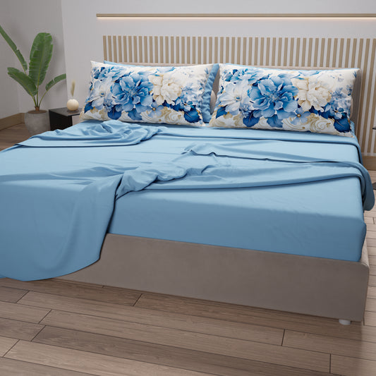 Draps en coton, parure de lit avec taies d'oreiller à impression numérique florale 107