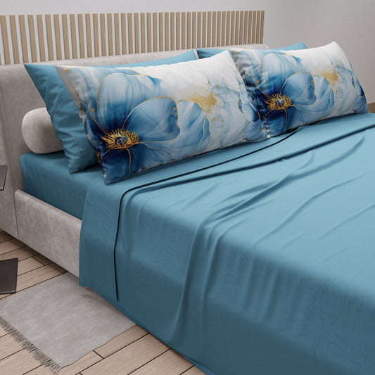 Draps en Coton, Parure de Lit avec Taies d'Oreiller en Impression Digitale Florale F138