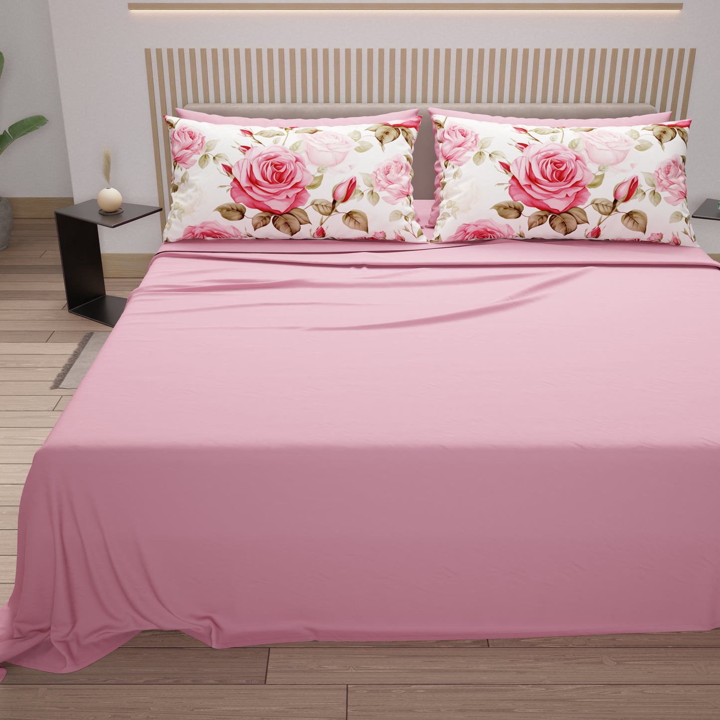 Lenzuola in Cotone, Completo Letto con Federe in Stampa Digitale Bouquet