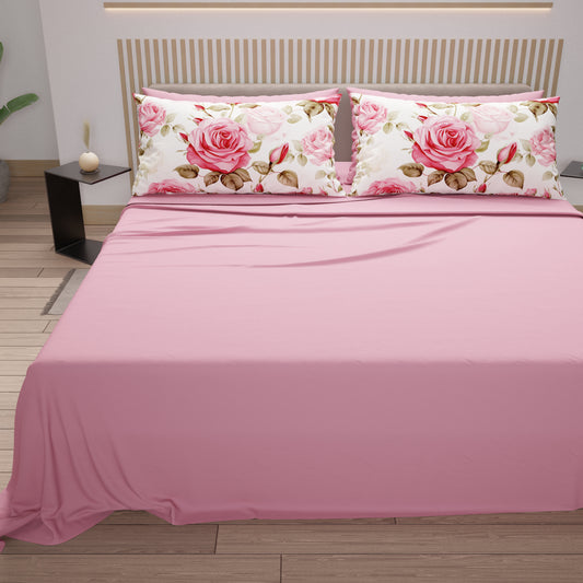 Draps en Coton, Parure de Lit avec Taies d'Oreiller en Impression Numérique Bouquet