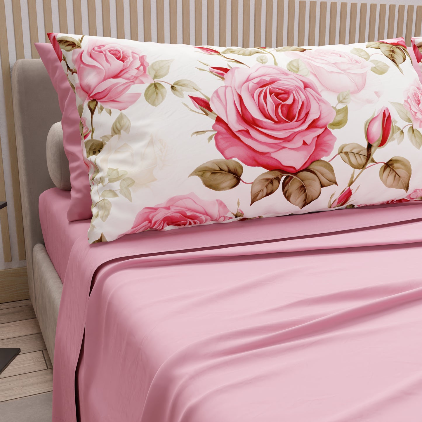 Lenzuola in Cotone, Completo Letto con Federe in Stampa Digitale Bouquet