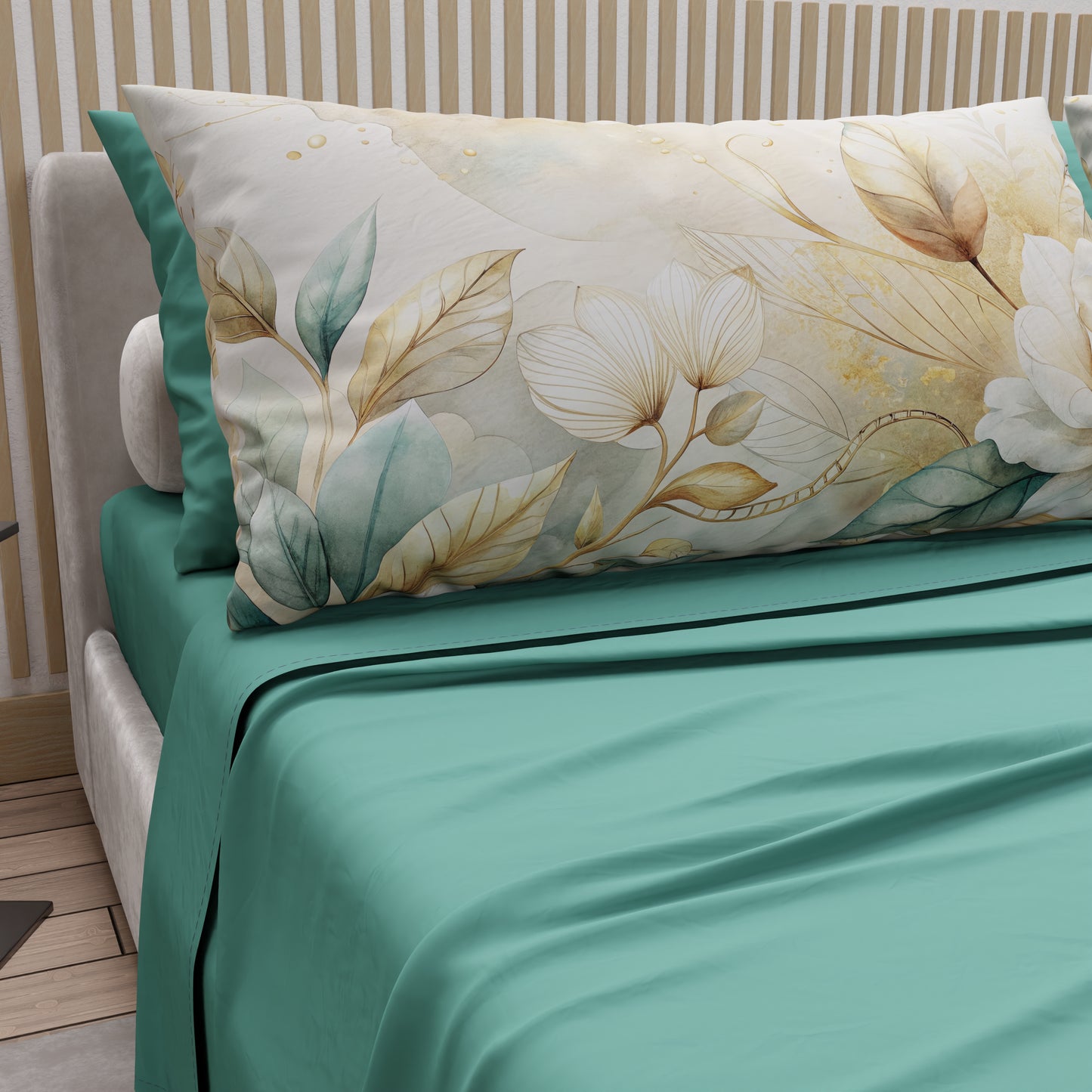 Draps en Coton, Parure de Lit avec Taies d'Oreiller en Impression Digitale Florale F154