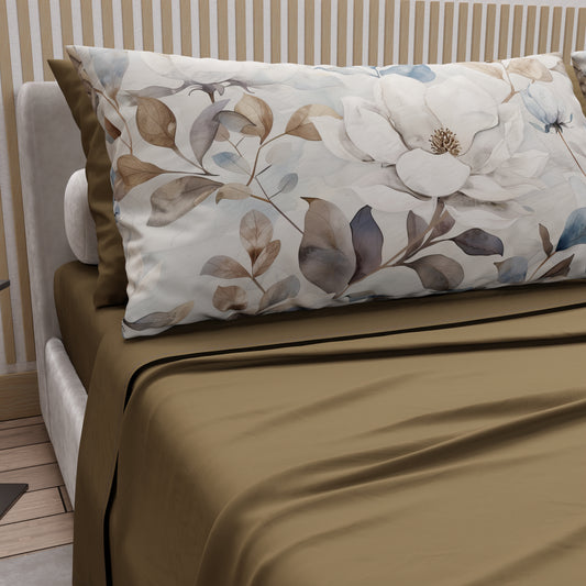 Draps en Coton, Parure de Lit avec Taies d'Oreiller en Impression Digitale Florale F16