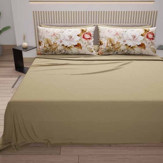 Draps en Coton, Parure de Lit avec Taies d'Oreiller en Impression Numérique Vintage Flower