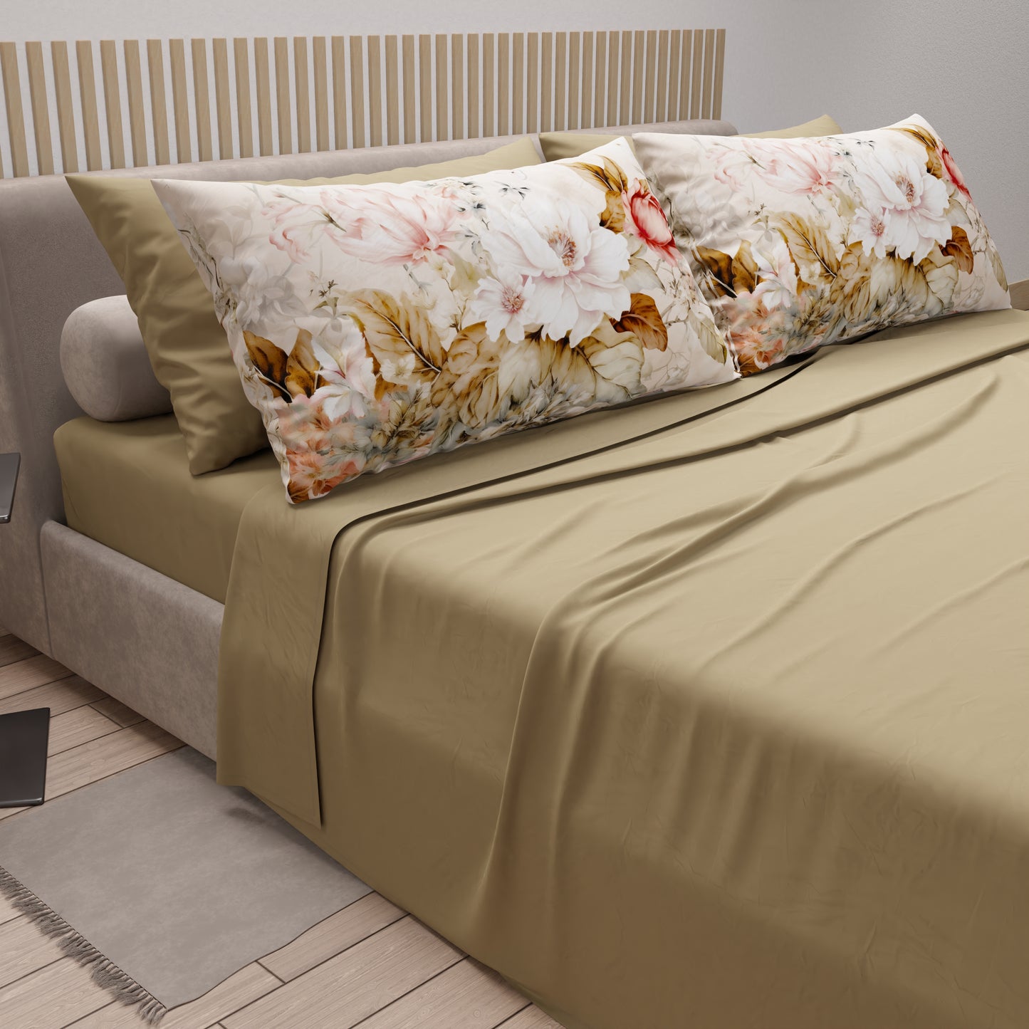 Lenzuola in Cotone, Completo Letto con Federe in Stampa Digitale Vintage Flower
