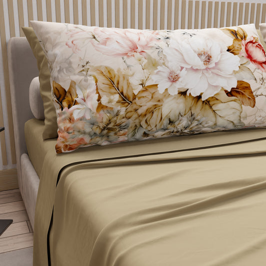 Draps en Coton, Parure de Lit avec Taies d'Oreiller en Impression Numérique Vintage Flower