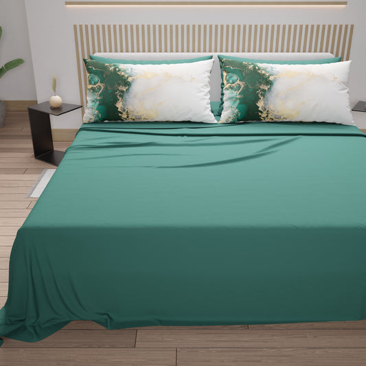 Lenzuola in Cotone, Completo Letto con Federe in Stampa Digitale Marble 09 Smeraldo