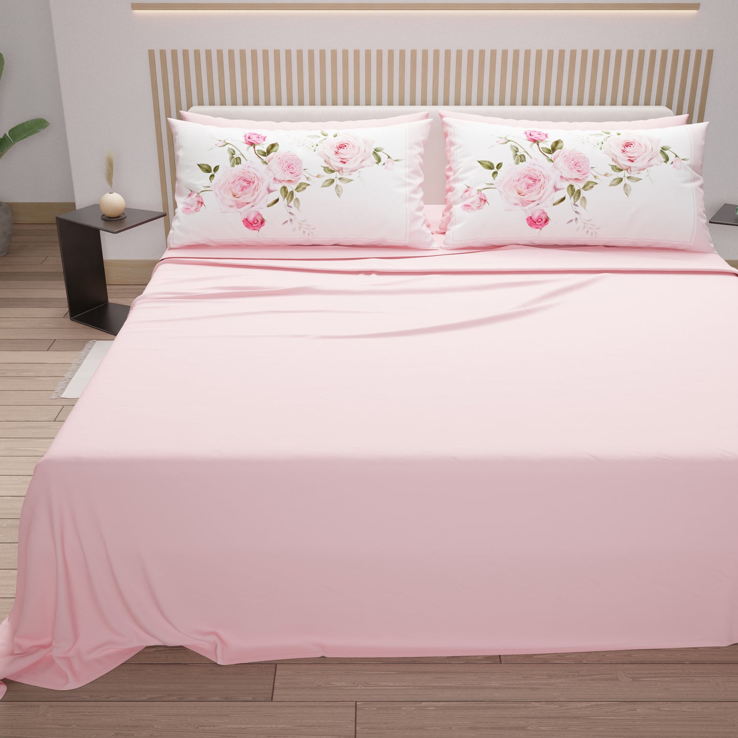 Lenzuola in Cotone, Completo Letto con Federe in Stampa Digitale Floreale 20-00