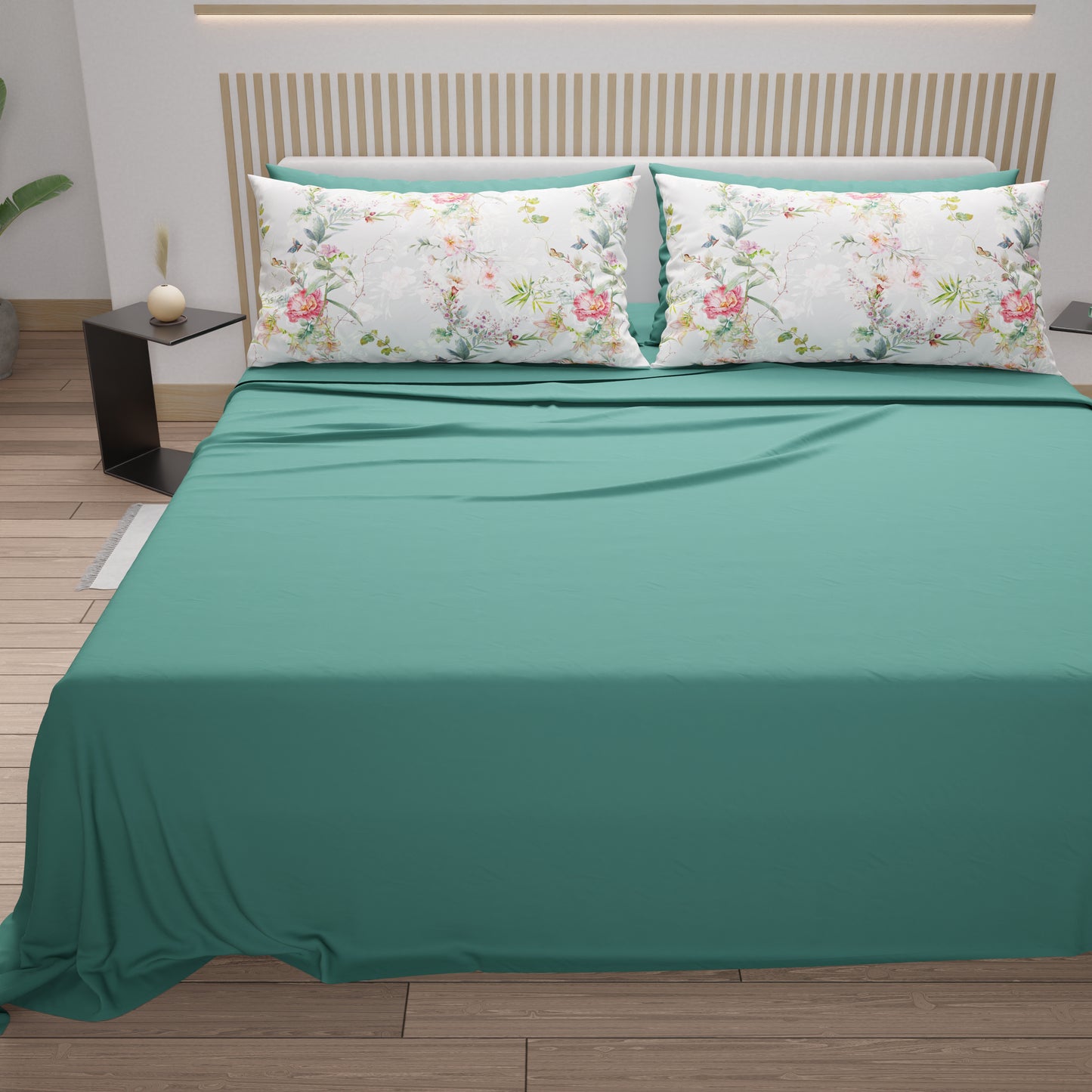 Cotton Sheets, Bed Set with Spring Gray Digital Print Pillowcases