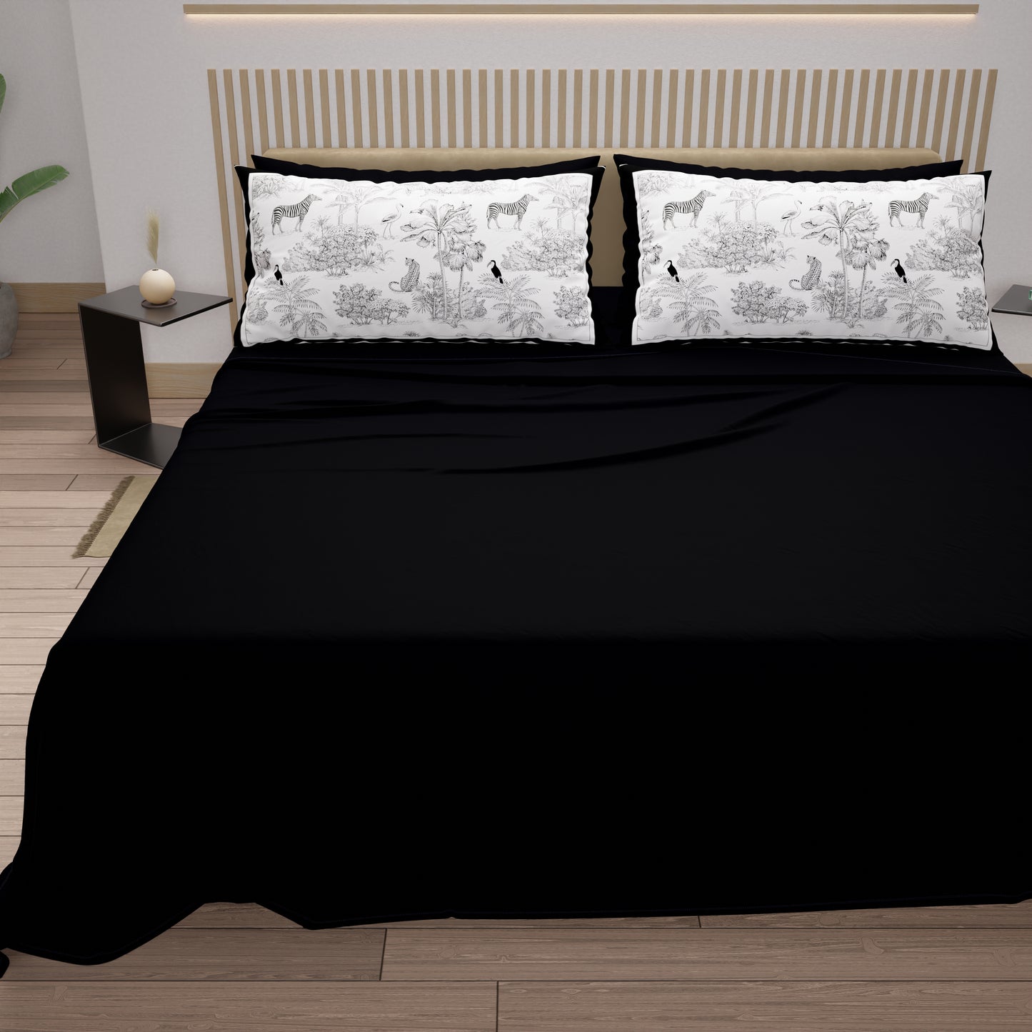 Lenzuola in Cotone, Completo Letto con Federe in Stampa Digitale Animalier Nero