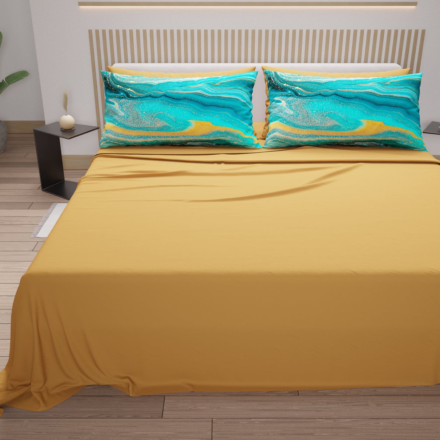 Draps en Coton, Parure de Lit avec Taies d'Oreiller en Impression Numérique Marbre 02 Vert