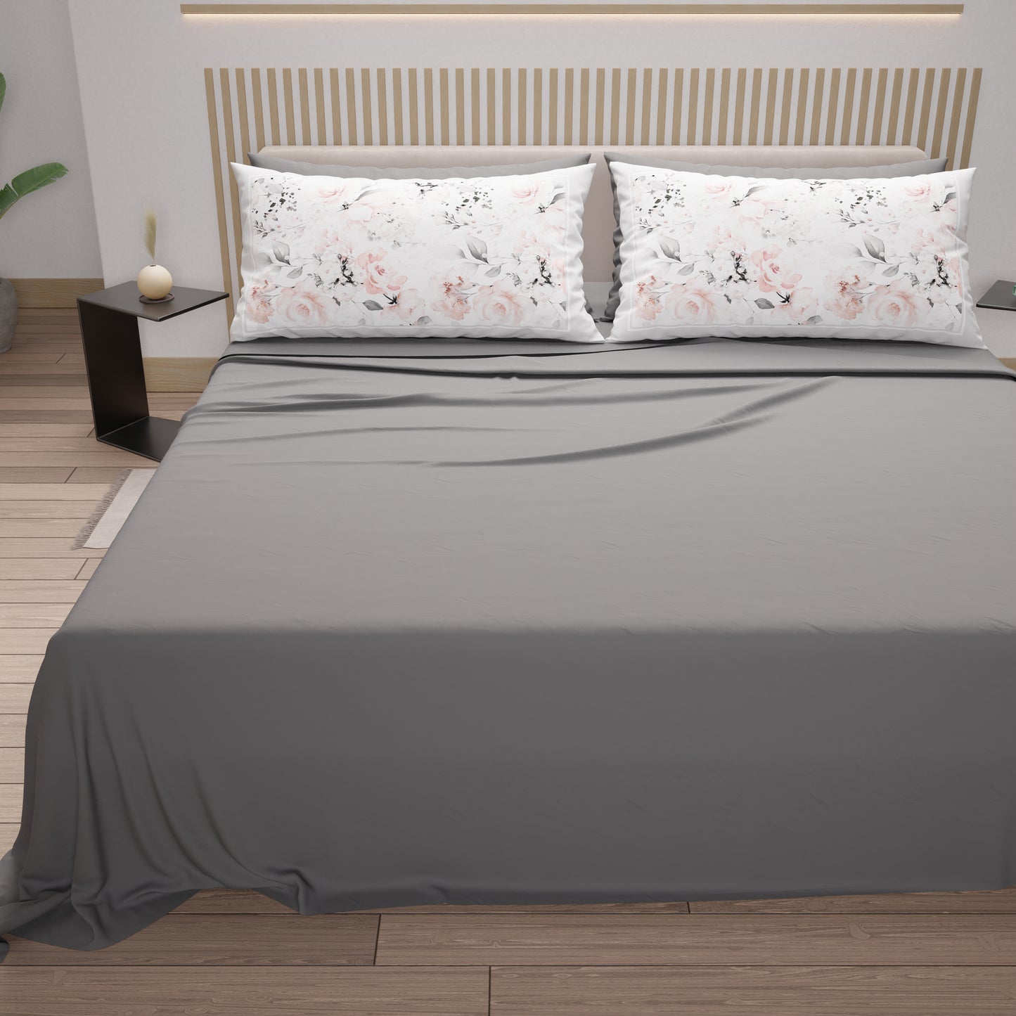 Cotton sheets, bed set with digital floral print pillowcases 17-00