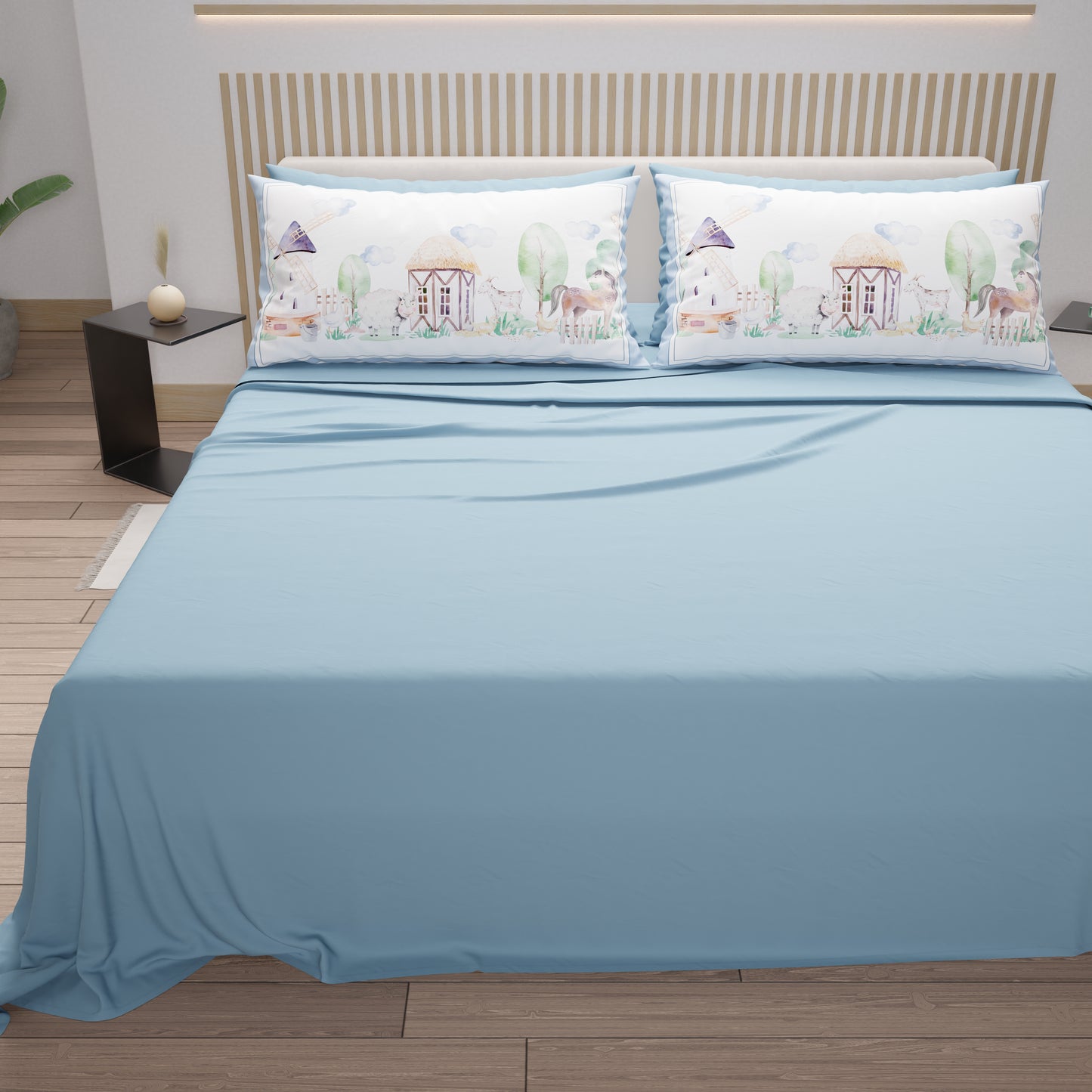 Lenzuola in Cotone, Completo Letto con Federe in Stampa Digitale Fattoria