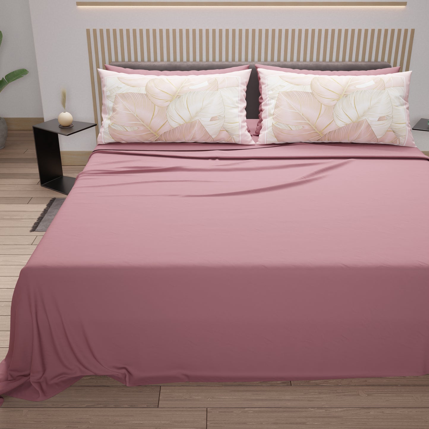Draps en Coton, Parure de Lit avec Taies d'Oreiller en Impression Numérique Tropical Poudré-Or