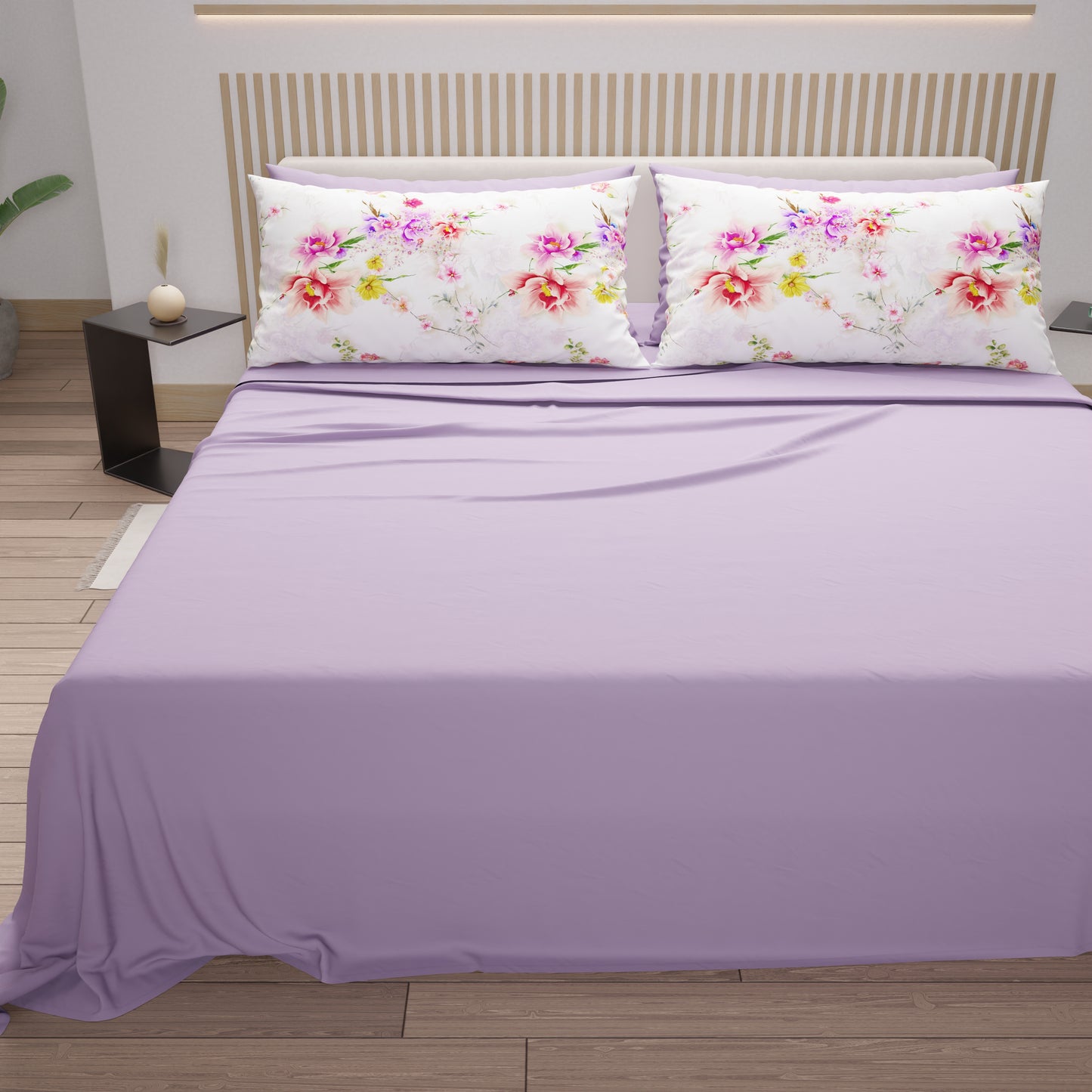 Cotton Sheets, Bed Set with Spring White Digital Print Pillowcases