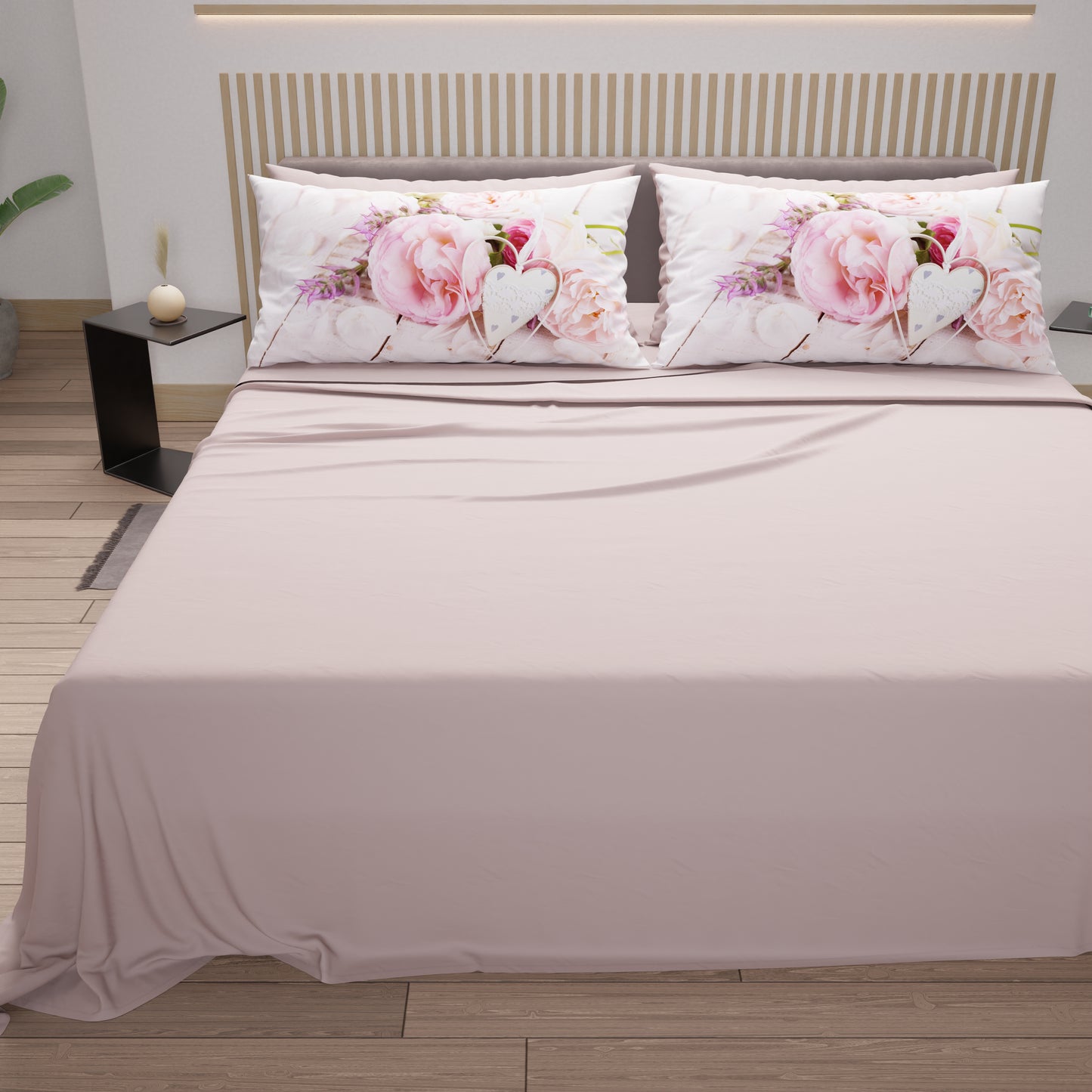 Draps en Coton, Parure de Lit avec Taies d'Oreiller en Impression Numérique Campagne Chic
