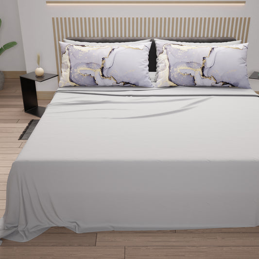 Lenzuola in Cotone, Completo Letto con Federe in Stampa Digitale Marble 04 Grigio Scuro