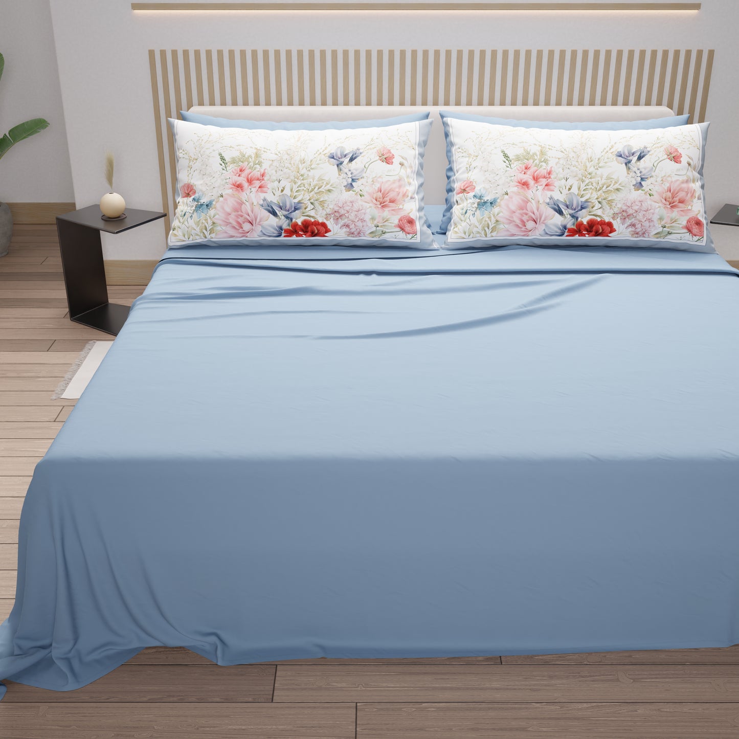Draps en Coton, Parure de Lit avec Taies d'Oreiller en Impression Numérique Floral 14