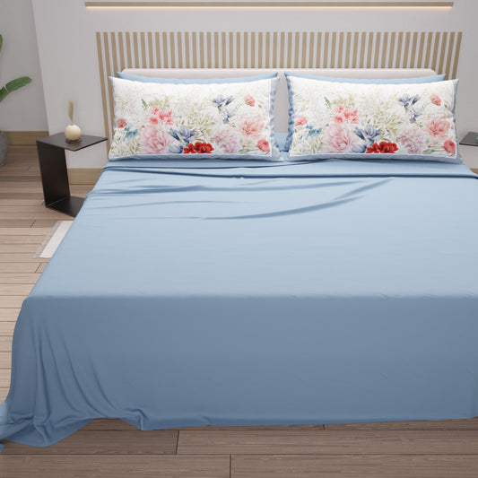 Draps en Coton, Parure de Lit avec Taies d'Oreiller en Impression Numérique Floral 14