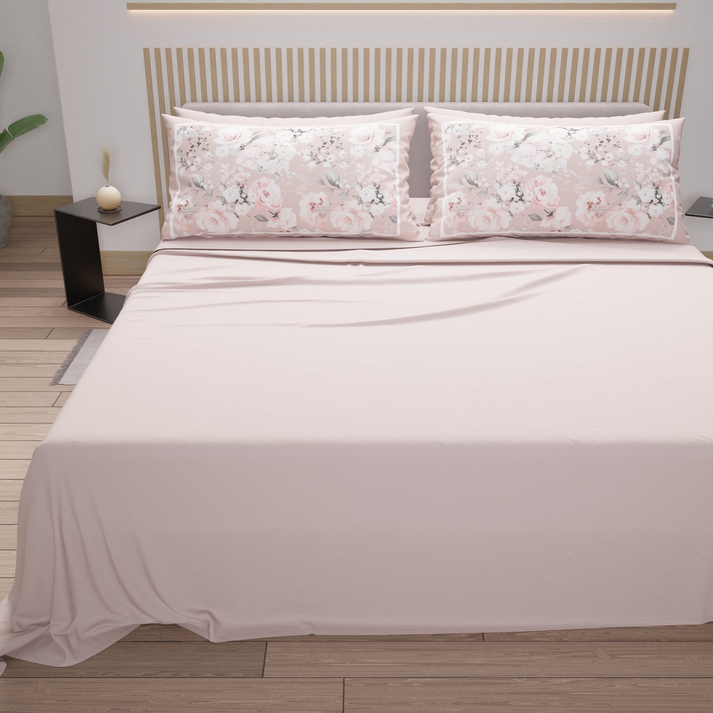 Draps en Coton, Parure de Lit avec Taies d'Oreiller en Impression Numérique Floral 17-03