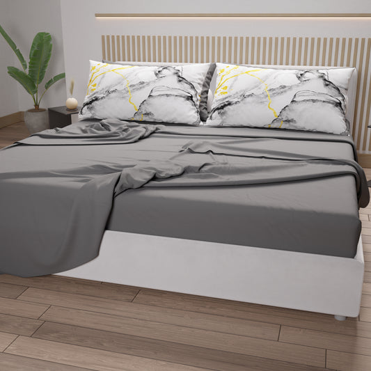 Lenzuola in Cotone, Completo Letto con Federe in Stampa Digitale Marble 06 Grigio Chiaro