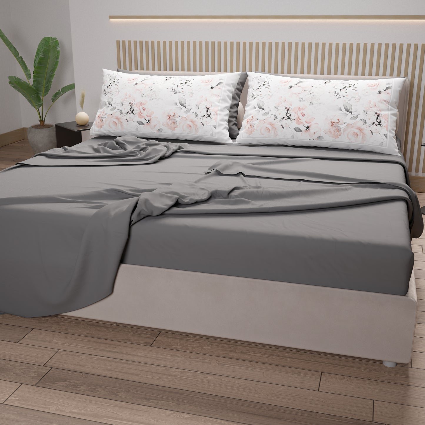 Cotton sheets, bed set with digital floral print pillowcases 17-00