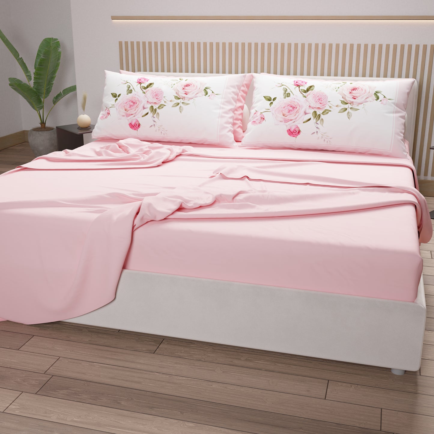 Lenzuola in Cotone, Completo Letto con Federe in Stampa Digitale Floreale 20-00
