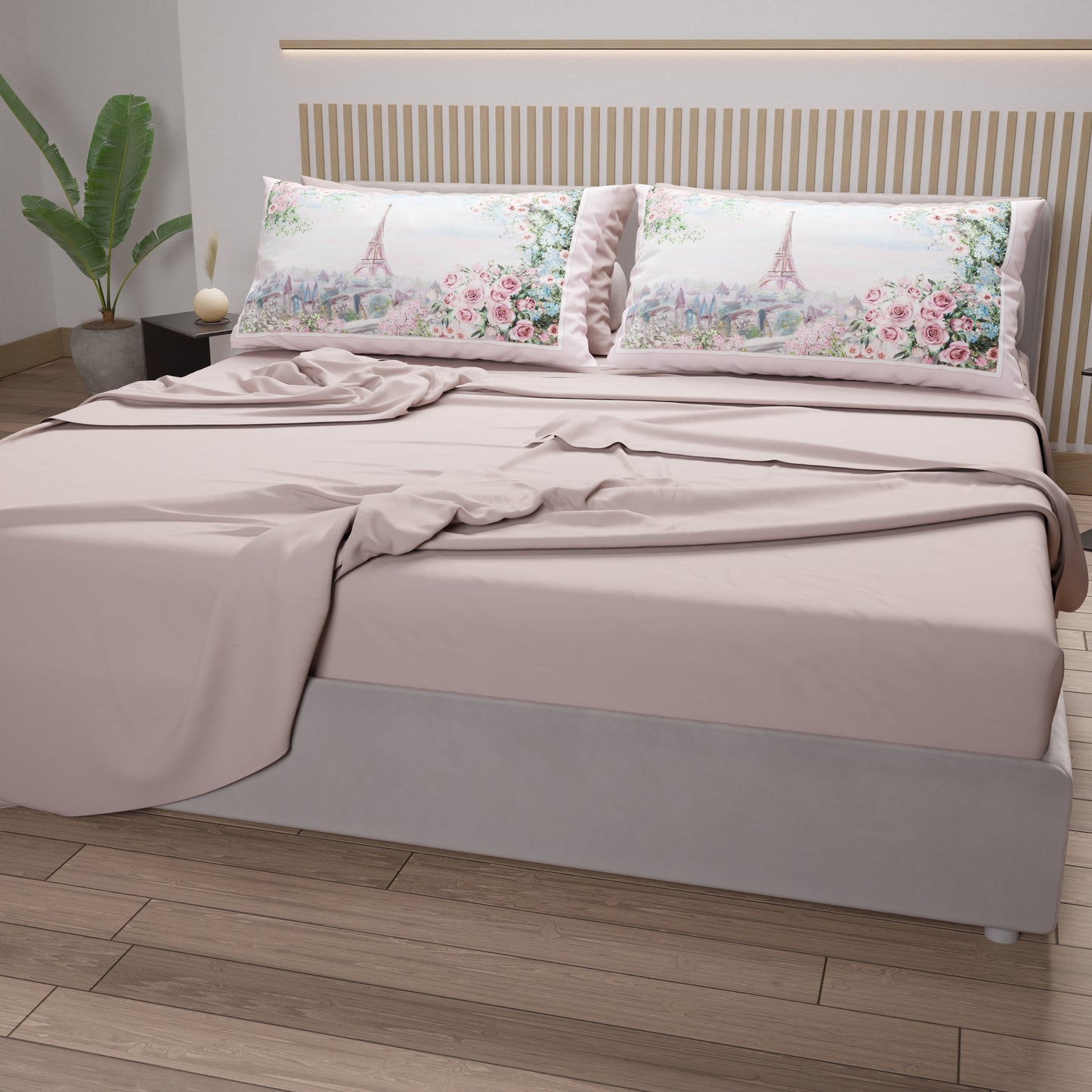 Draps en Coton, Parure de Lit avec Taies d'Oreiller en Impression Numérique Ville 01
