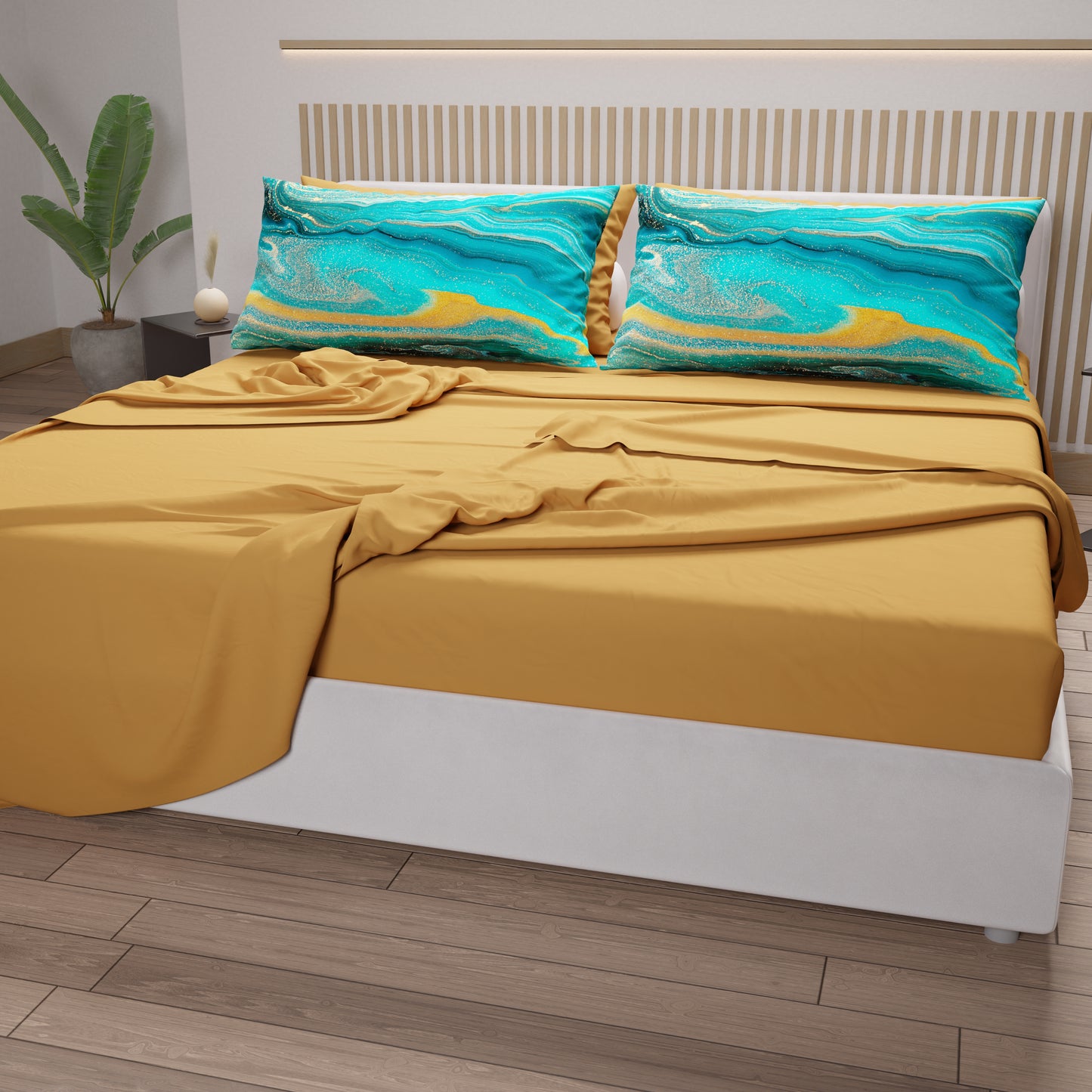 Draps en Coton, Parure de Lit avec Taies d'Oreiller en Impression Numérique Marbre 02 Vert