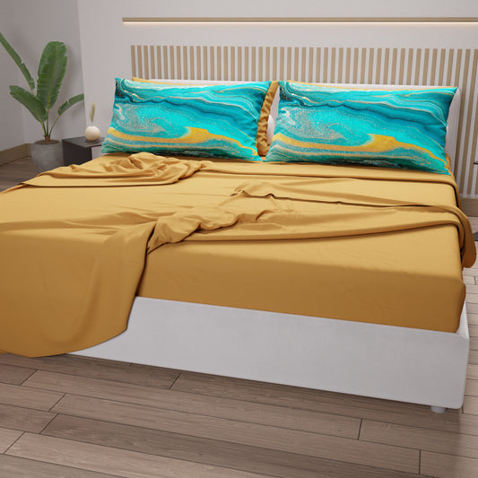 Lenzuola in Cotone, Completo Letto con Federe in Stampa Digitale Marble 02 Verde