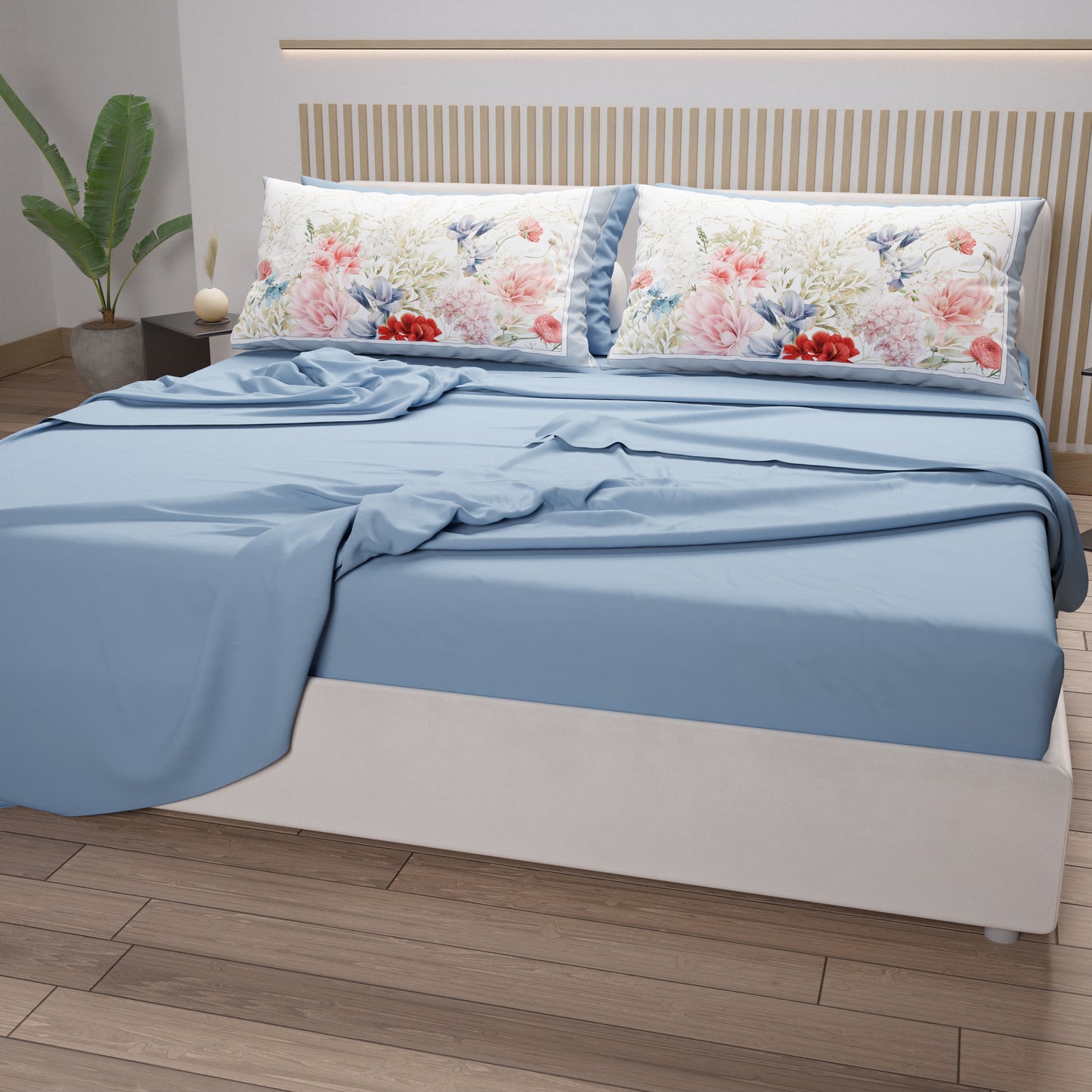 Draps en Coton, Parure de Lit avec Taies d'Oreiller en Impression Numérique Floral 14