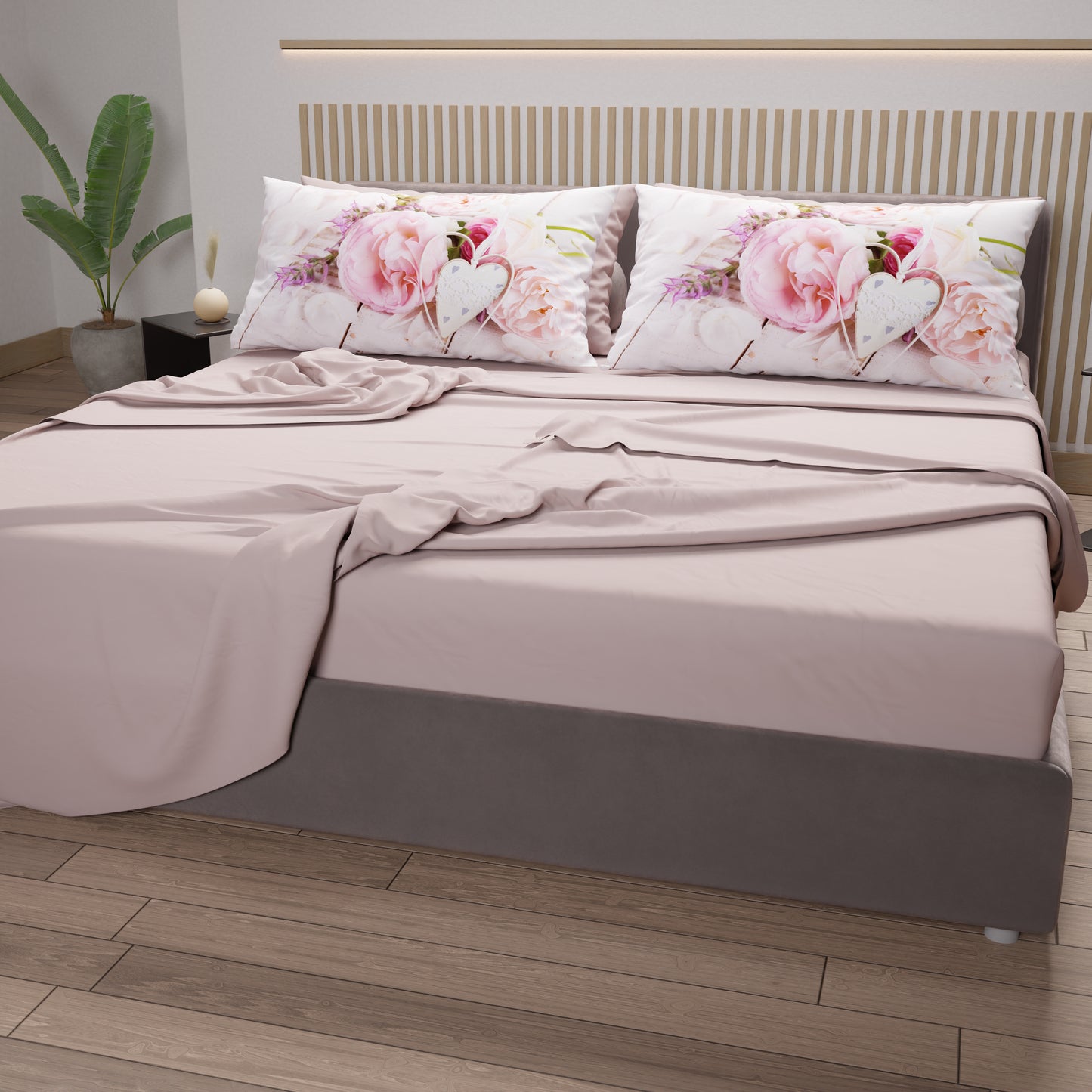 Draps en Coton, Parure de Lit avec Taies d'Oreiller en Impression Numérique Campagne Chic