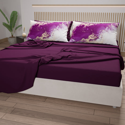 Lenzuola in Cotone, Completo Letto con Federe in Stampa Digitale Marble 01 Viola